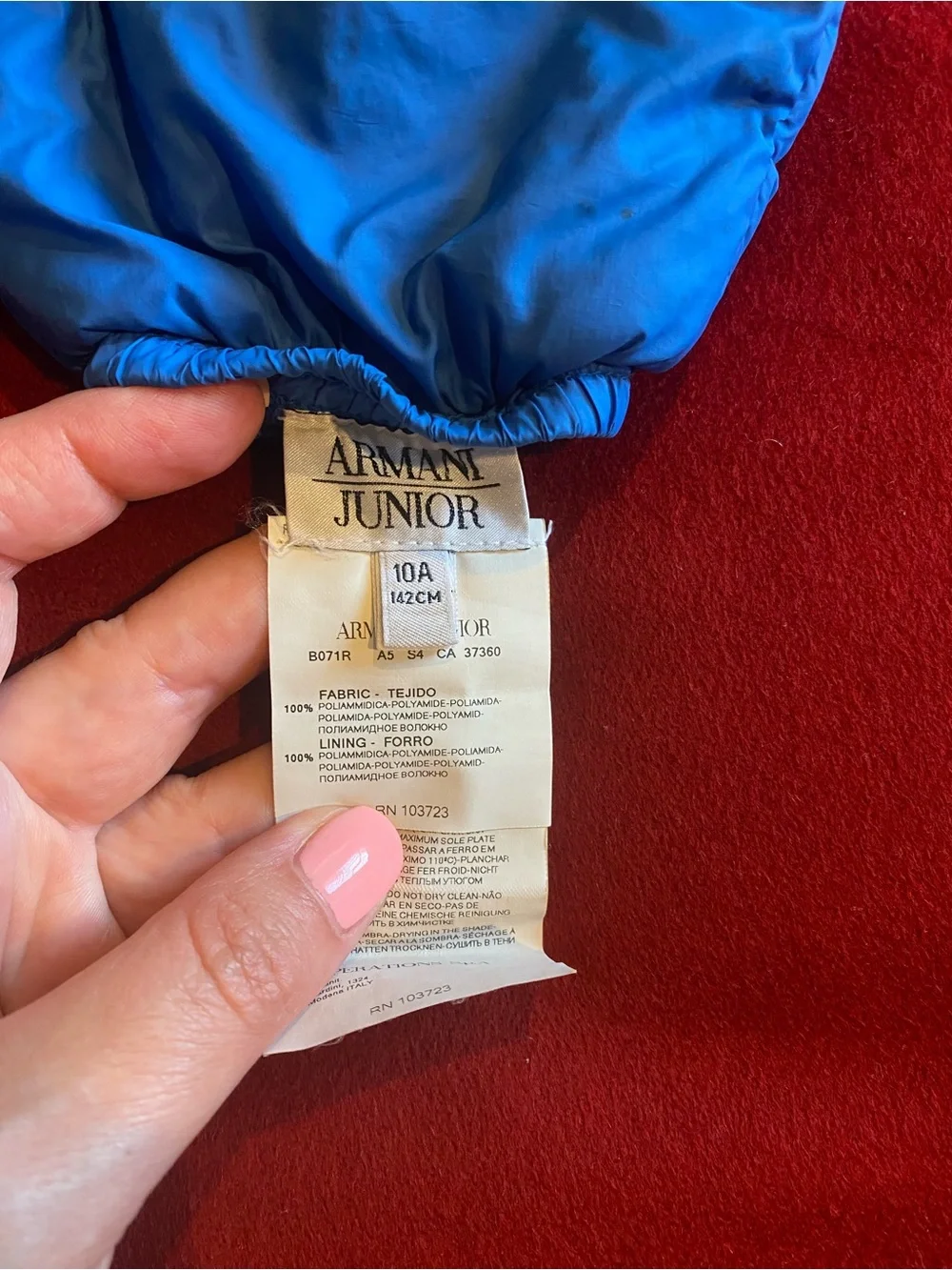 Armani Junior Bright Blue Padded Kids Mittens